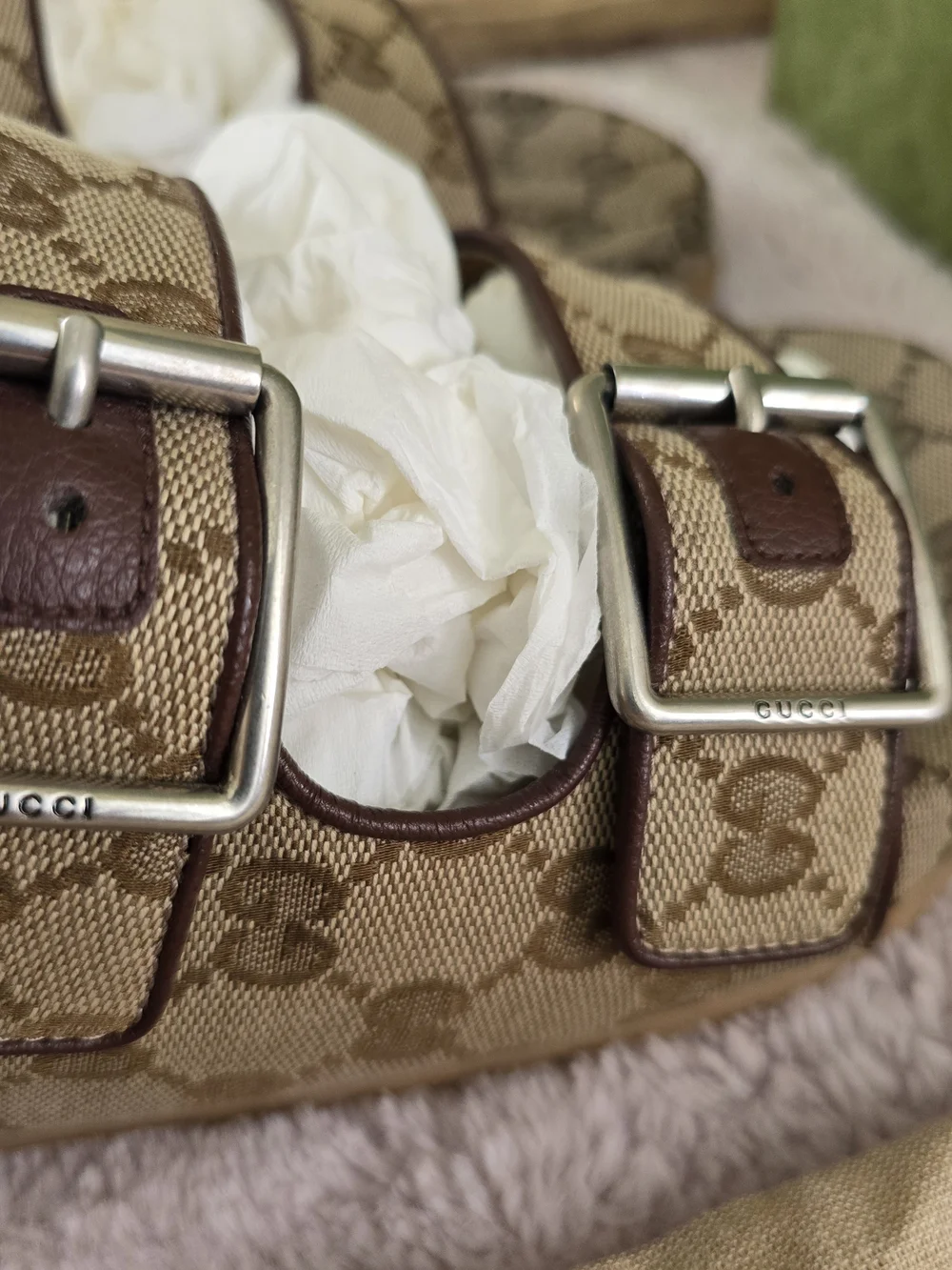 Gucci GG Supreme Canvas Double Buckle Slide Sandals Size US 9 (Gucci 8) -